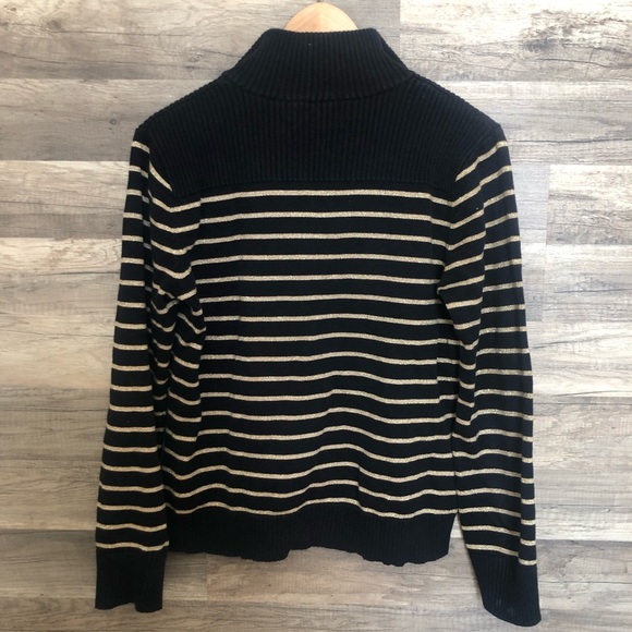 Lauren Ralph Lauren Navy  and Gold Cotton Knit  Turtleneck Sweater Large - Picture 8 of 8